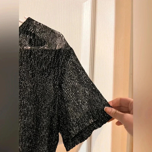 90s Black Silver Cropped Fringe Top - Picture 7 of 7